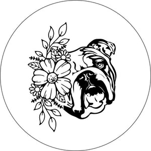 English Bulldog With Flowers White Spare Tire Cover