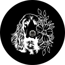 English Cocker Spaniel With Flowers Black Spare Tire Cover