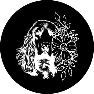 English Cocker Spaniel With Flowers Black Spare Tire Cover