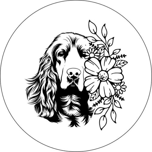 English Cocker Spaniel With Flowers White Spare Tire Cover