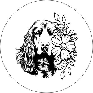 English Cocker Spaniel With Flowers White Spare Tire Cover