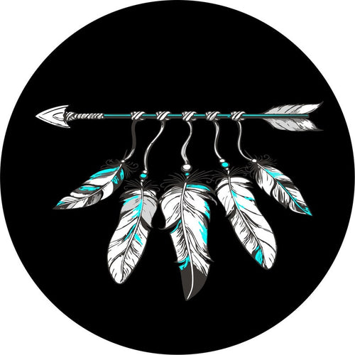 Feather & Arrow White & Teal Spare Tire Cover