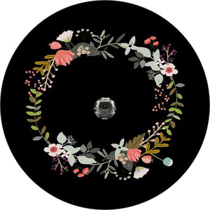 Floral Circle Black Spare Tire Cover