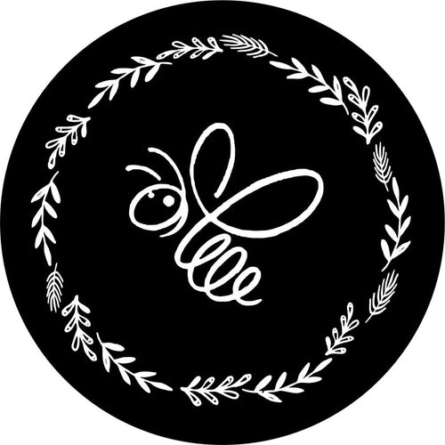 Floral Honey Bee Black Spare Tire Cover