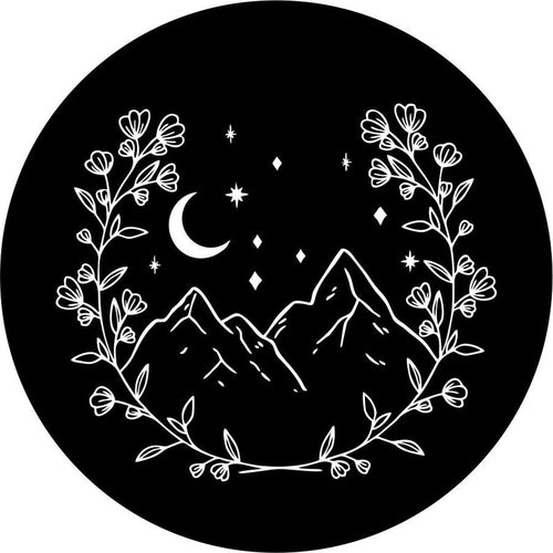 Floral Mountains In The Stars Black Spare Tire Cover