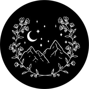 Floral Mountains In The Stars Black Spare Tire Cover