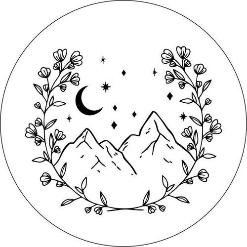 Floral Mountains In The Stars White Spare Tire Cover