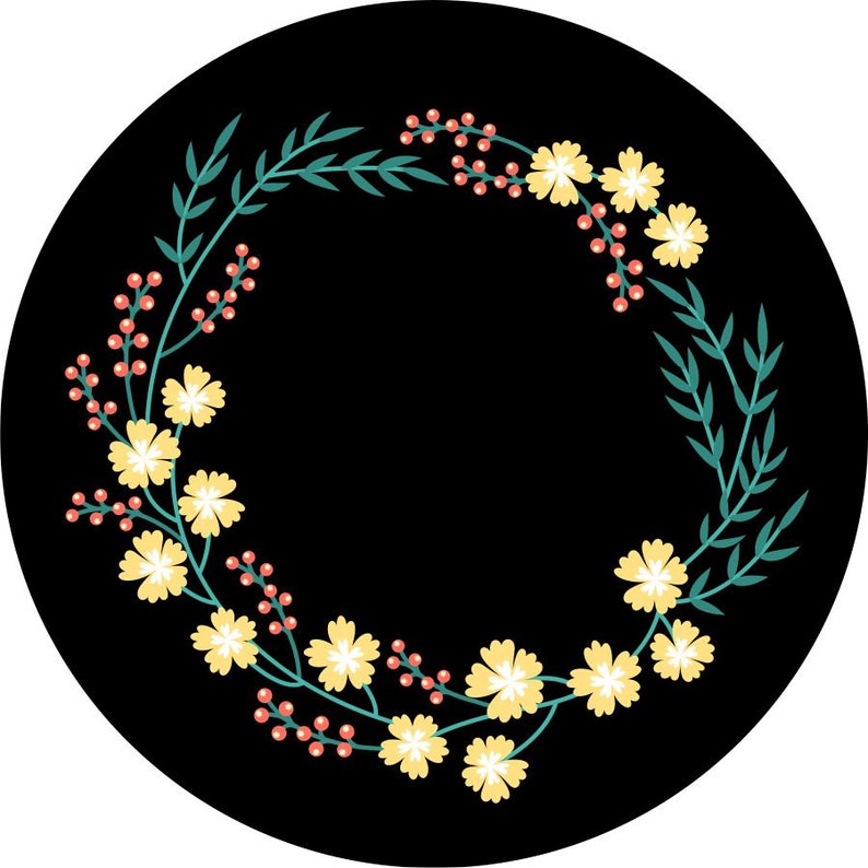 Floral Wreath Black Spare Tire Cover