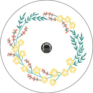 Floral Wreath White Spare Tire Cover
