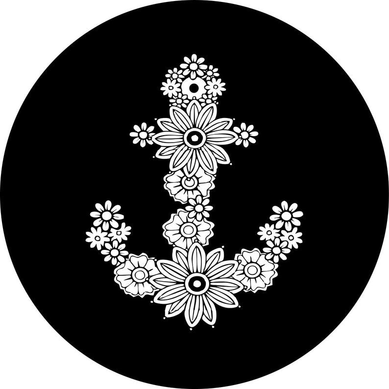 Flower Anchor Black Spare Tire Cover