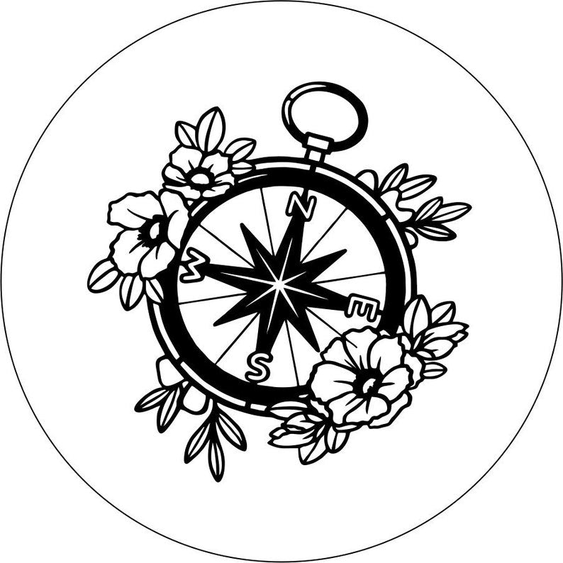 Flower Compass White Spare Tire Cover