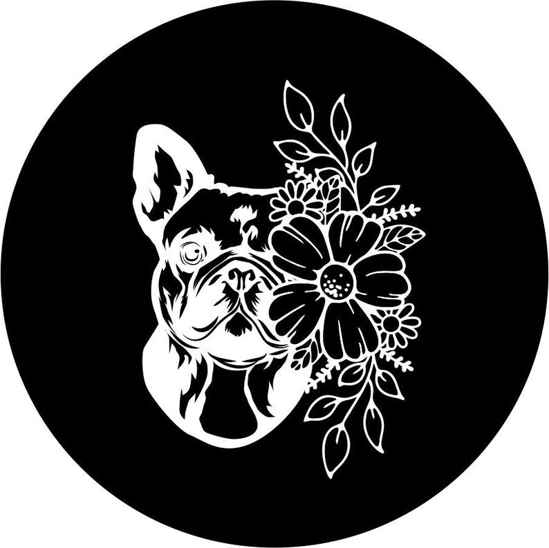 French Bulldog With Flowers Black Spare Tire Cover
