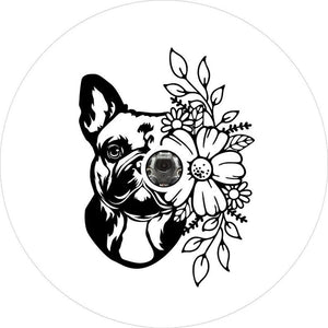 French Bulldog With Flowers White Spare Tire Cover