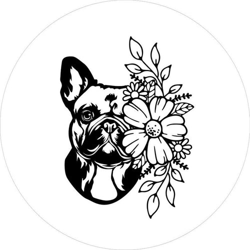 French Bulldog With Flowers White Spare Tire Cover