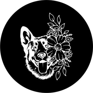 German Shepherd With Flowers Black Spare Tire Cover