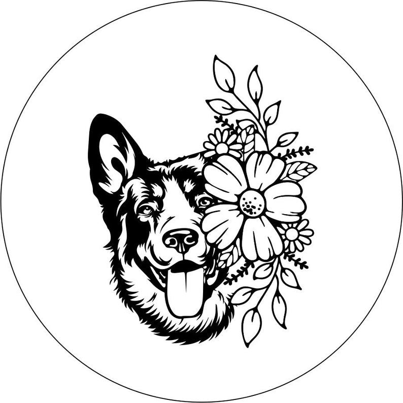 German Shepherd With Flowers White Spare Tire Cover