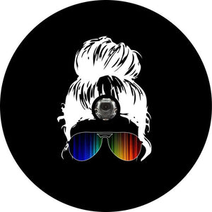 Girl With Sunglasses Rainbow 1 Black Spare Tire Cover