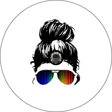 Girl With Sunglasses Rainbow 1 White Spare Tire Cover