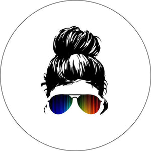 Girl With Sunglasses Rainbow 1 White Spare Tire Cover