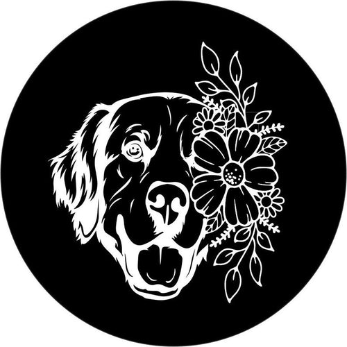 Golden Retriever With Flowers Black Spare Tire Cover