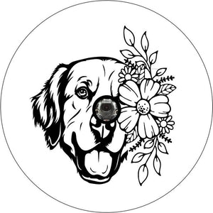 Golden Retriever With Flowers White Spare Tire Cover