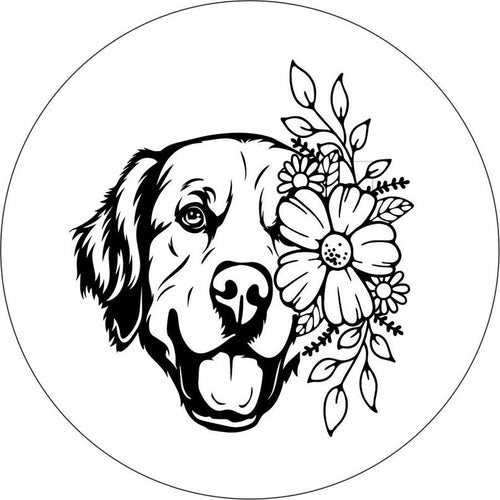 Golden Retriever With Flowers White Spare Tire Cover