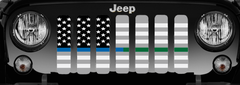 Ghost Tactical Back the Blue and Military American Flag Jeep Grille Insert