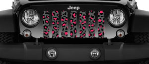 Platinum Gray and Pink Leopard Print Jeep Grille Insert