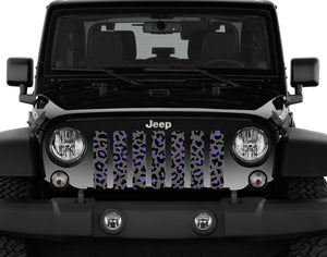 Gray and Purple Leopard Print Jeep Grille Insert
