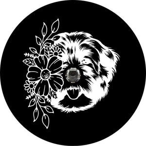 Havanese With Flowers Black Spare Tire Cover