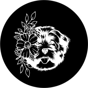 Havanese With Flowers Black Spare Tire Cover