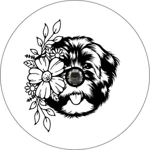 Havanese With Flowers White Spare Tire Cover