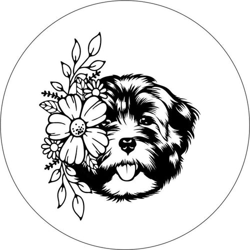 Havanese With Flowers White Spare Tire Cover