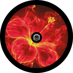 Hibiscus Fire Flower Black & Red Spare Tire Cover