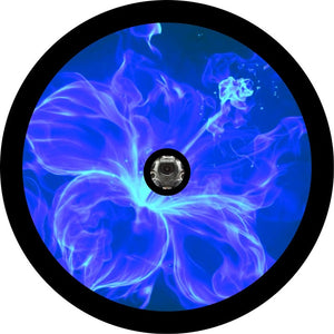 Hibiscus Fire Flower Black & Blue Spare Tire Cover