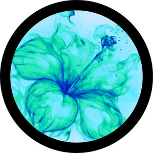 Hibiscus Fire Flower Black & Teal Spare Tire Cover