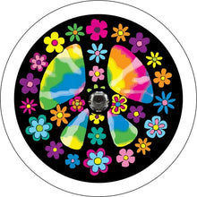Hippie Peace Sign Flower White Spare Tire Cover
