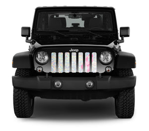 Iridescent White Pink Ribbon Jeep Grille Insert