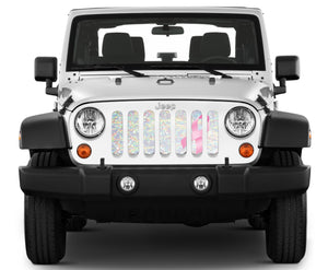 Iridescent White Pink Ribbon Jeep Grille Insert