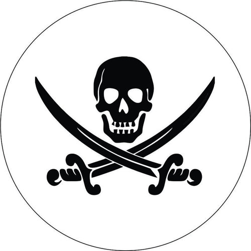 Jolly Roger Pirate Skull & Swords White Spare Tire Cover