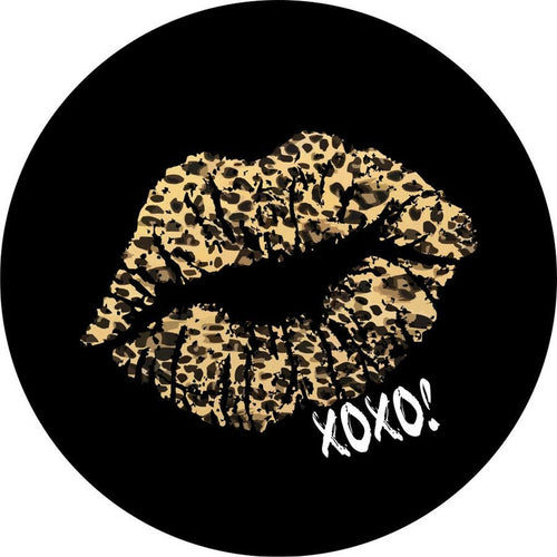 Kiss Leopard Cheetah Print Lips XOXO Black Spare Tire Cover