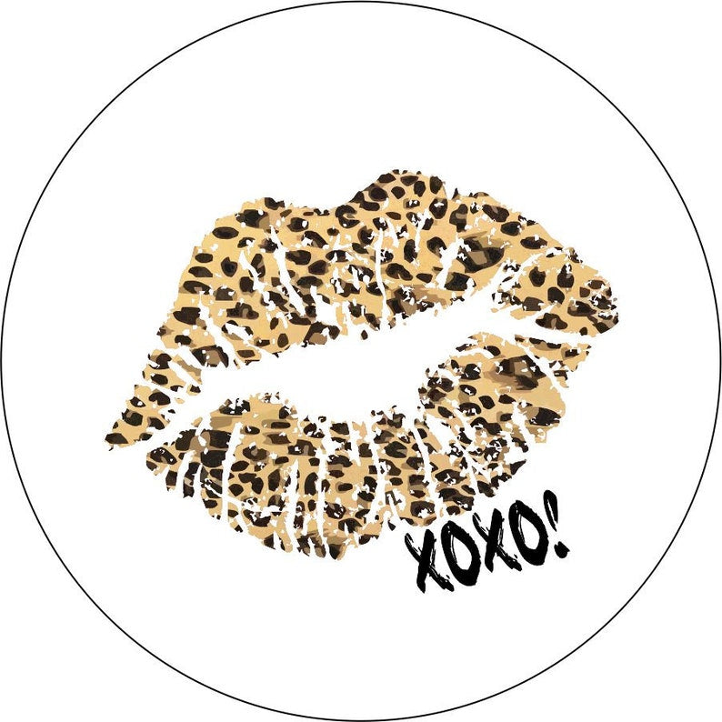 Kiss Leopard Cheetah Print Lips XOXO White Spare Tire Cover