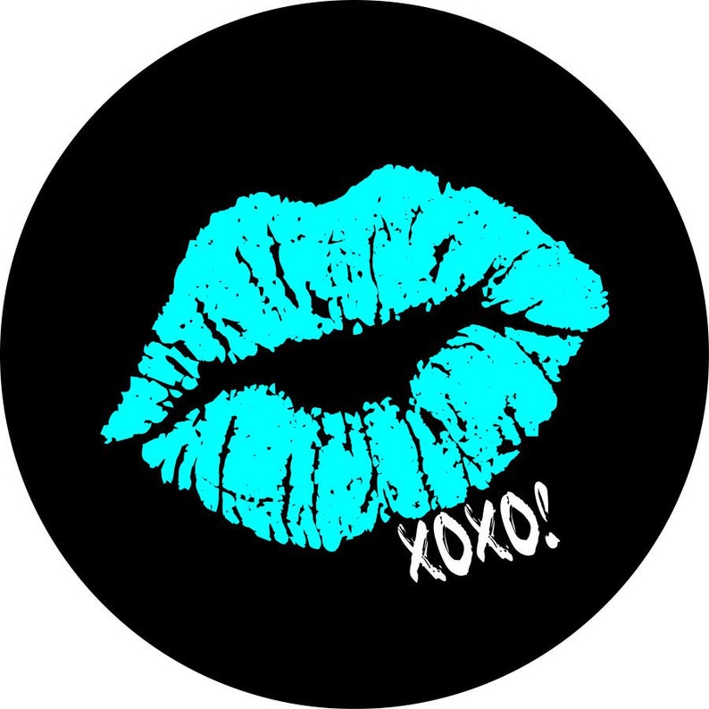 Kiss Lips XOXO Teal Spare Tire Cover
