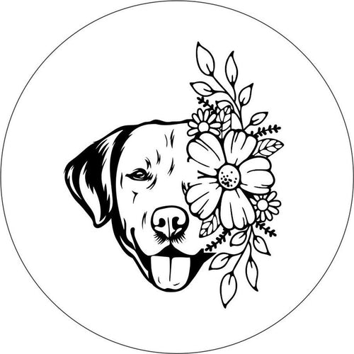 Labrador Retriever With Flowers White Spare Tire Cover