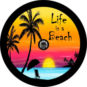 Life Is A Beach Sunset Black Spare Tire Cover