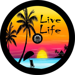 Live Life Beach Sunset Black Spare Tire Cover