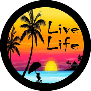 Live Life Beach Sunset Black Spare Tire Cover