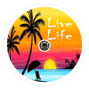 Living The Dream Beach Sunset White Spare Tire Cover