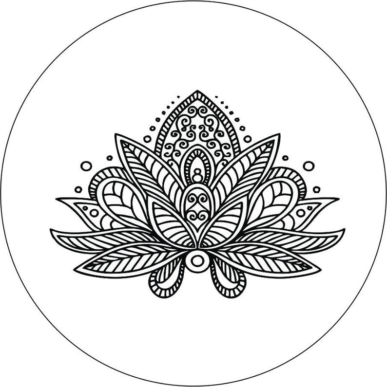 Lotus Flower Mandala White Spare Tire Cover