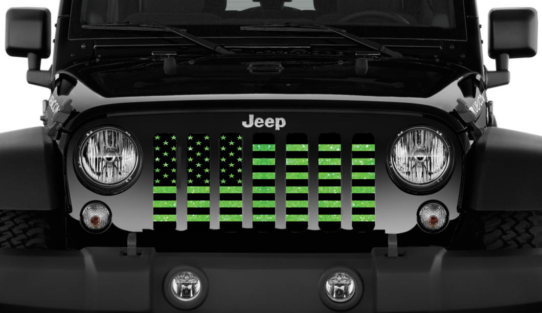 Lime Green Fleck American Flag Print Jeep Grille Insert